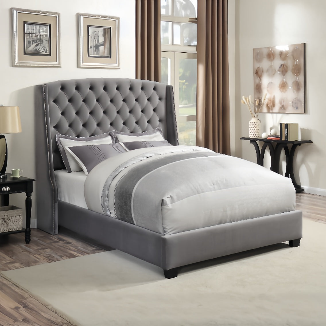 Pissarro Upholstered Full Wingback Bed Grey