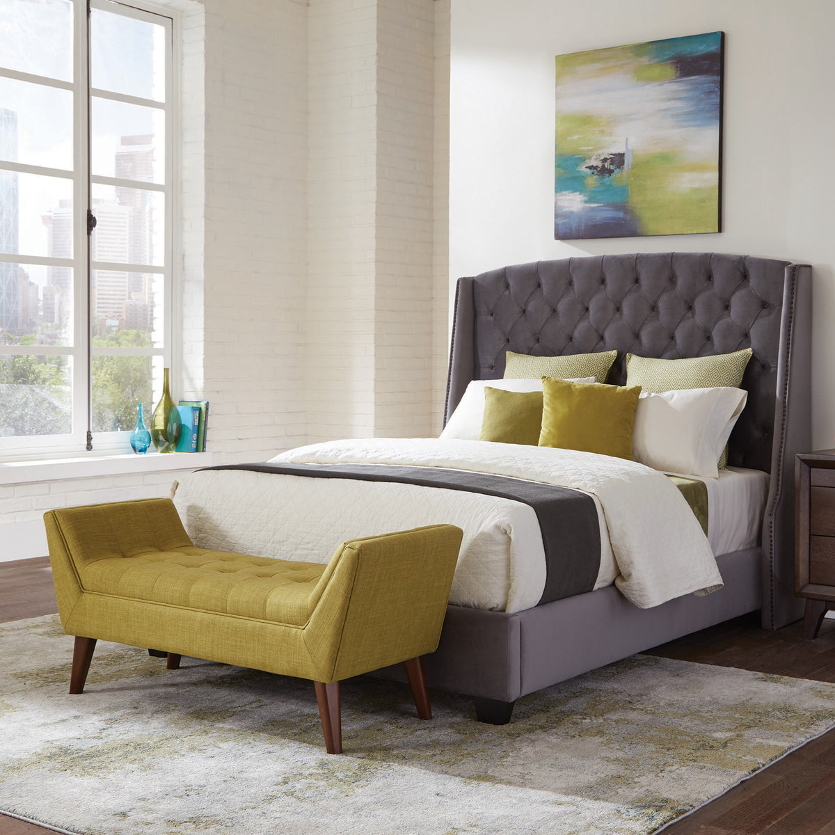 Pissarro Upholstered Full Wingback Bed Grey