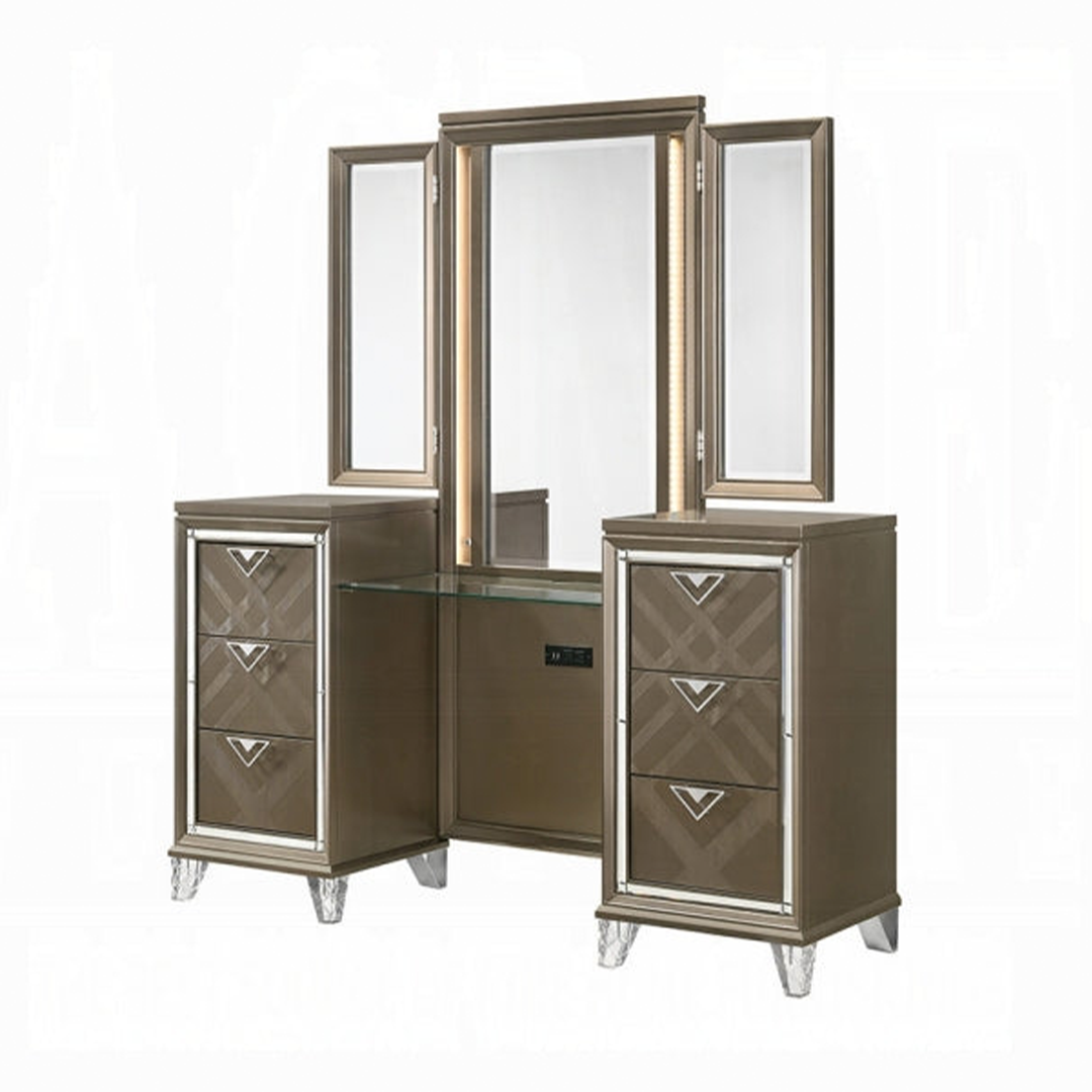 Skylar Vanity Desk & Mirror - Dark Champagne