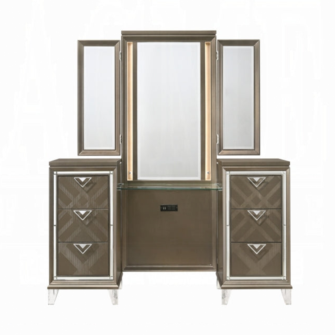 Skylar Vanity Desk & Mirror - Dark Champagne